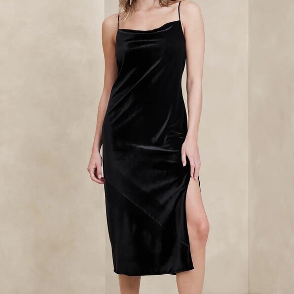 Banana Republic Factory Velvet Cowl-Neck Midi Dress - Picture 1 of 8